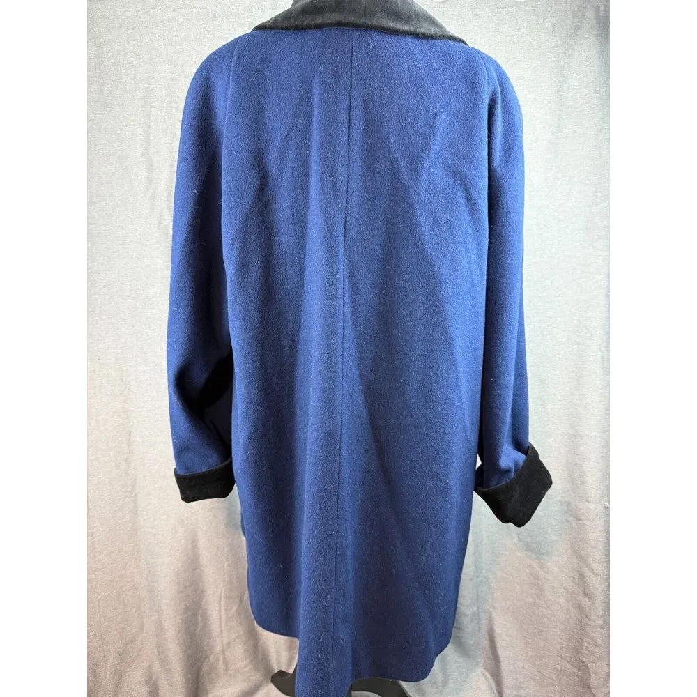 VTG Alfred Dunner 16 Lined 100% Wool‎ Coat Blue W/ black velvet trim USA MADE - Image 2
