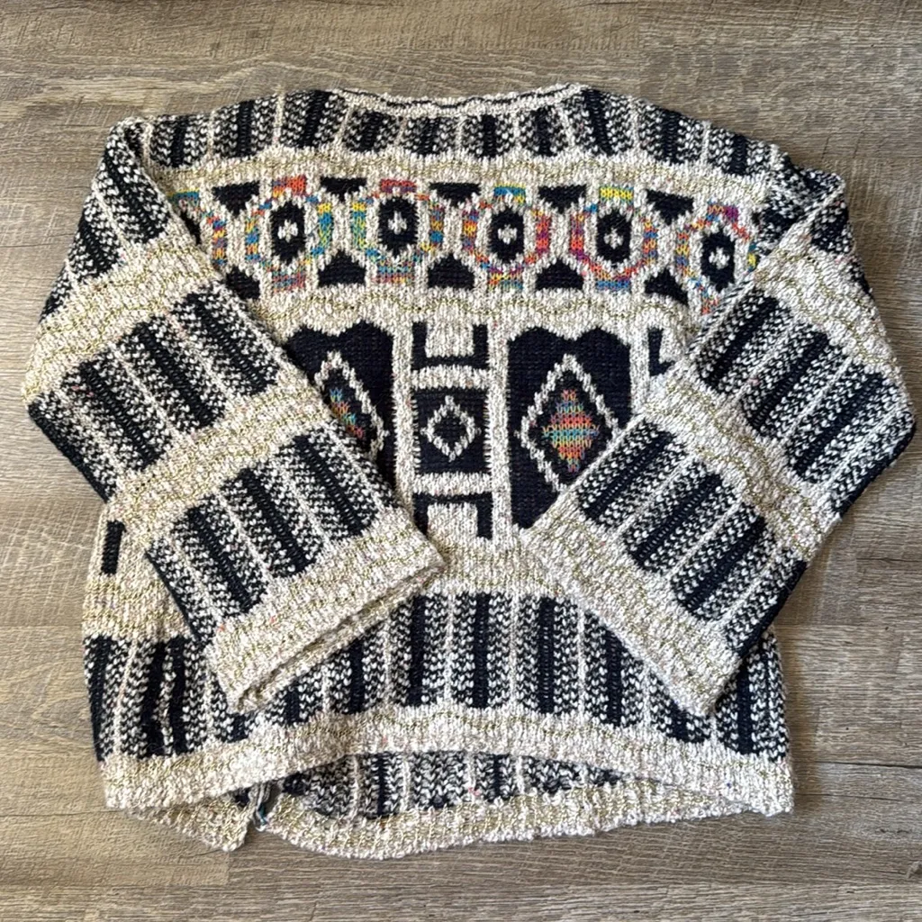 Anthropologie MOTH Aztec With Gold Accent Sweater Size Small Blue - Image 7