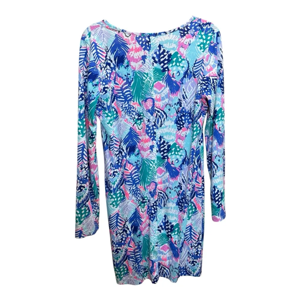 Lilly Pulitzer Beacon Dress Long Sleeve V-Neck Print Blue Pink Size M - Image 7