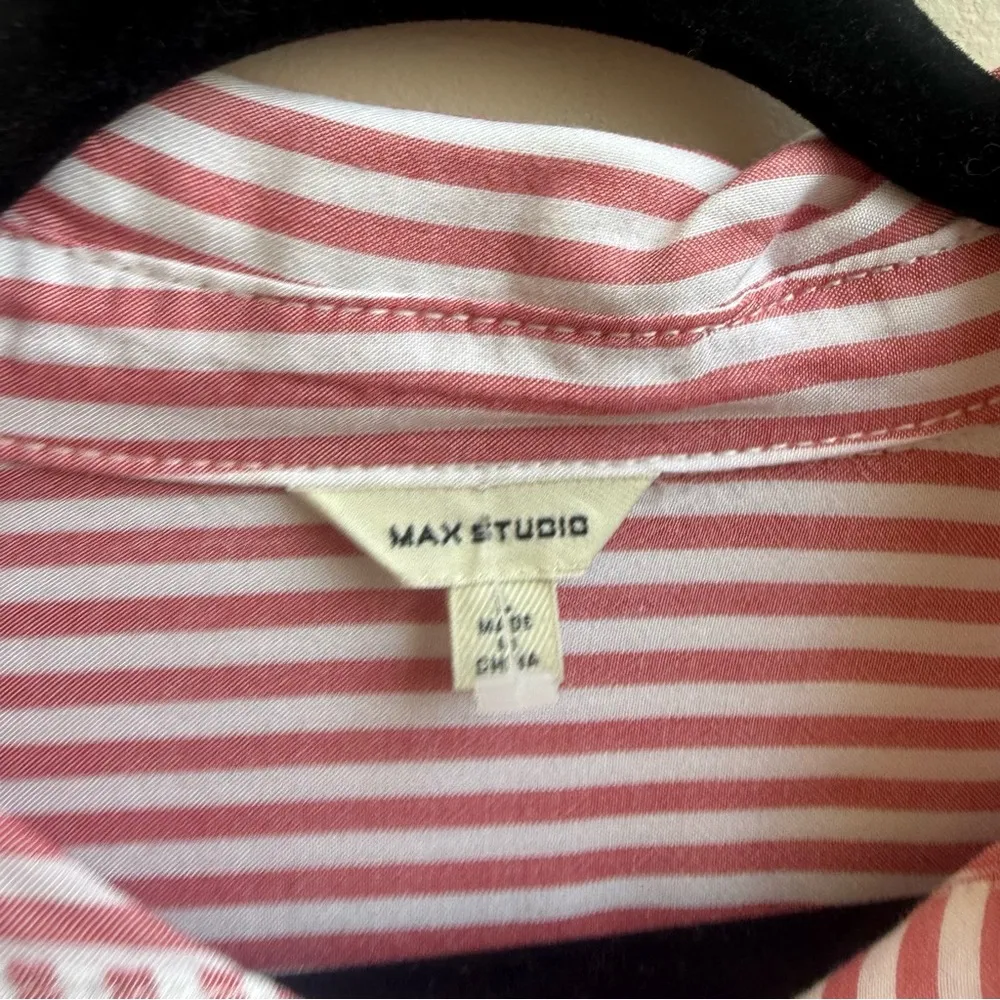 Max Studio pullover style striped button down shirt pink & white Size Large - Image 3