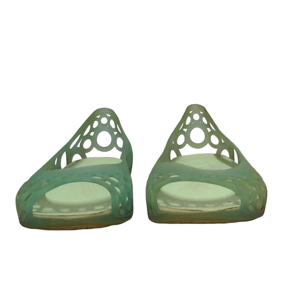 Crocs Adrina Open Toe Slip On Ballet Flats Green Bubble Circle Cut Out Jelly 8 - Image 2