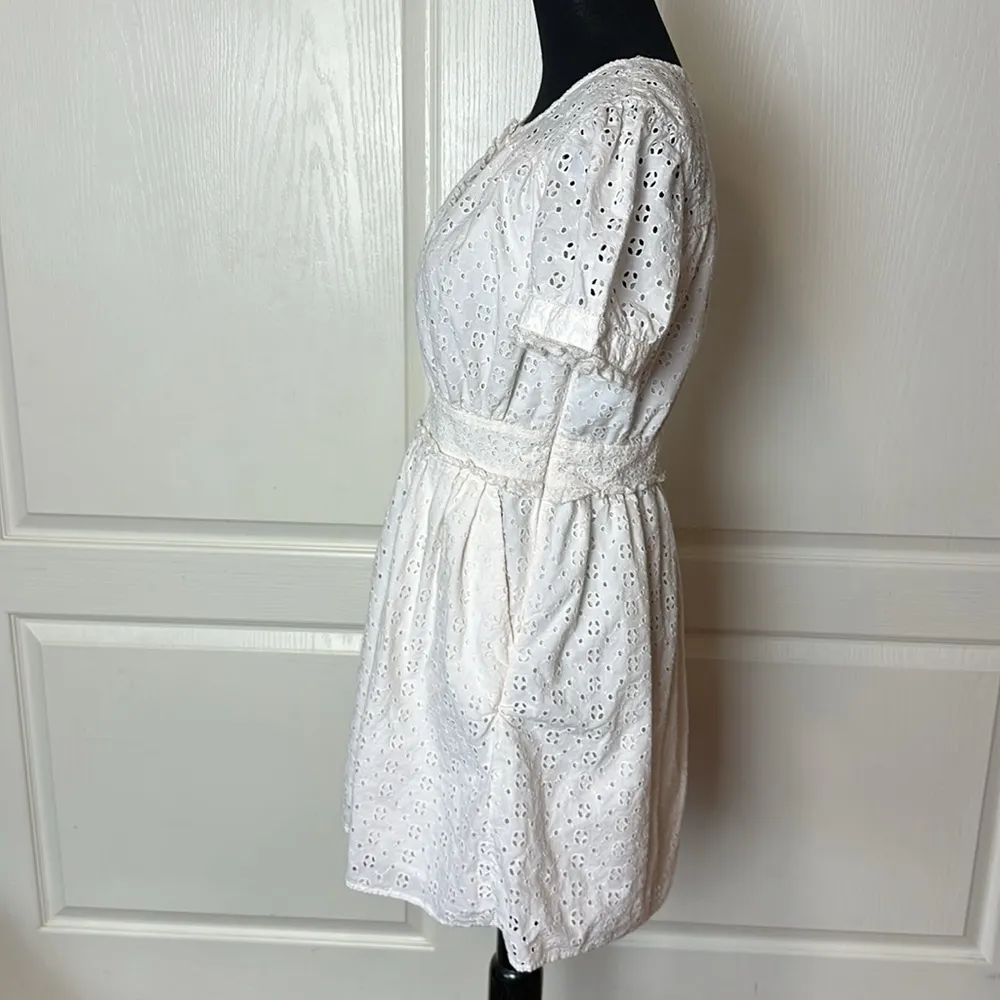 J CREW WHITE EYELET COTTON HALF BUTTON DRESS - Image 3