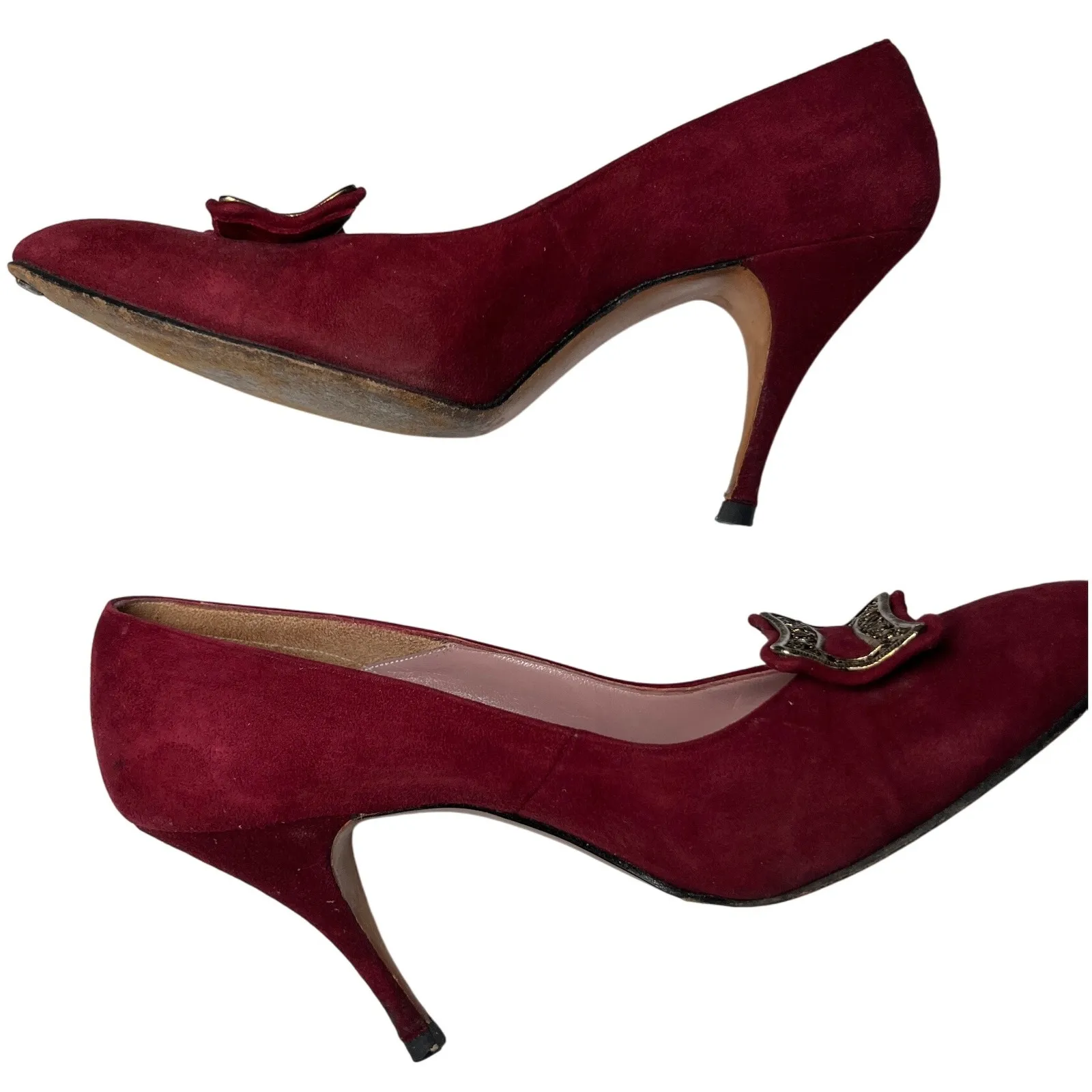 Martina Wine‎ Red Pumps Women's 7S Slim Narrow Classic Leather Heels Vintage Size 7 - Image 3