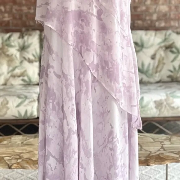 H by Halson Maxi Dress Tiered Asymmetrical Purple Sleeveless 8 Cocktail Party - Image 5