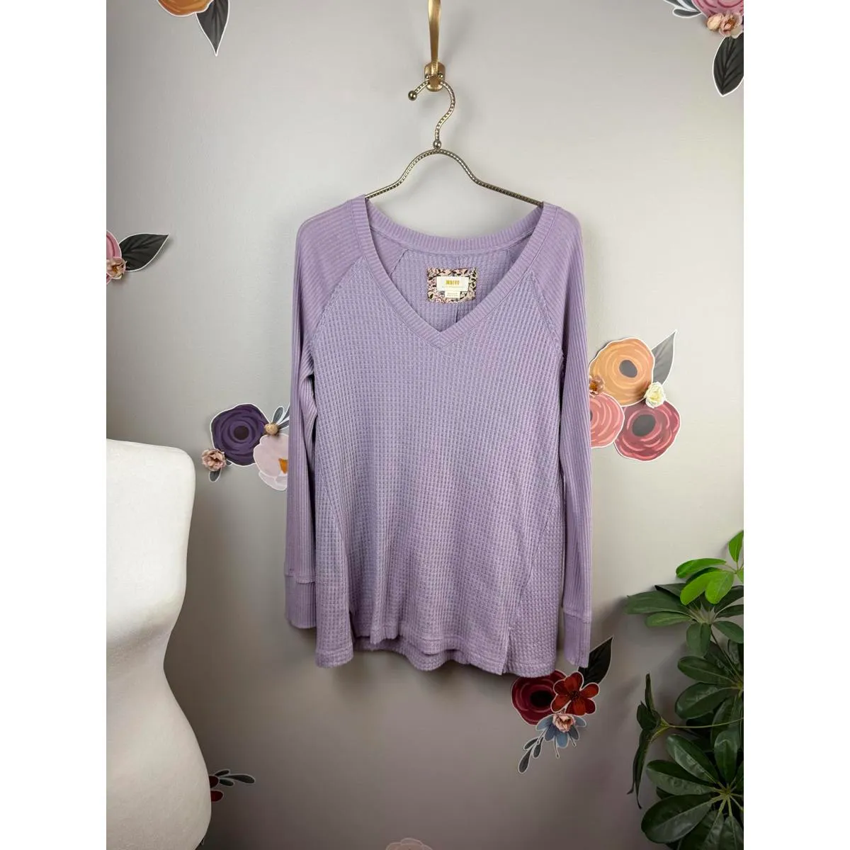 Maeve by Anthropologie Purple Pearson Thermal Waffle Pullover - Size - Medium - Image 3