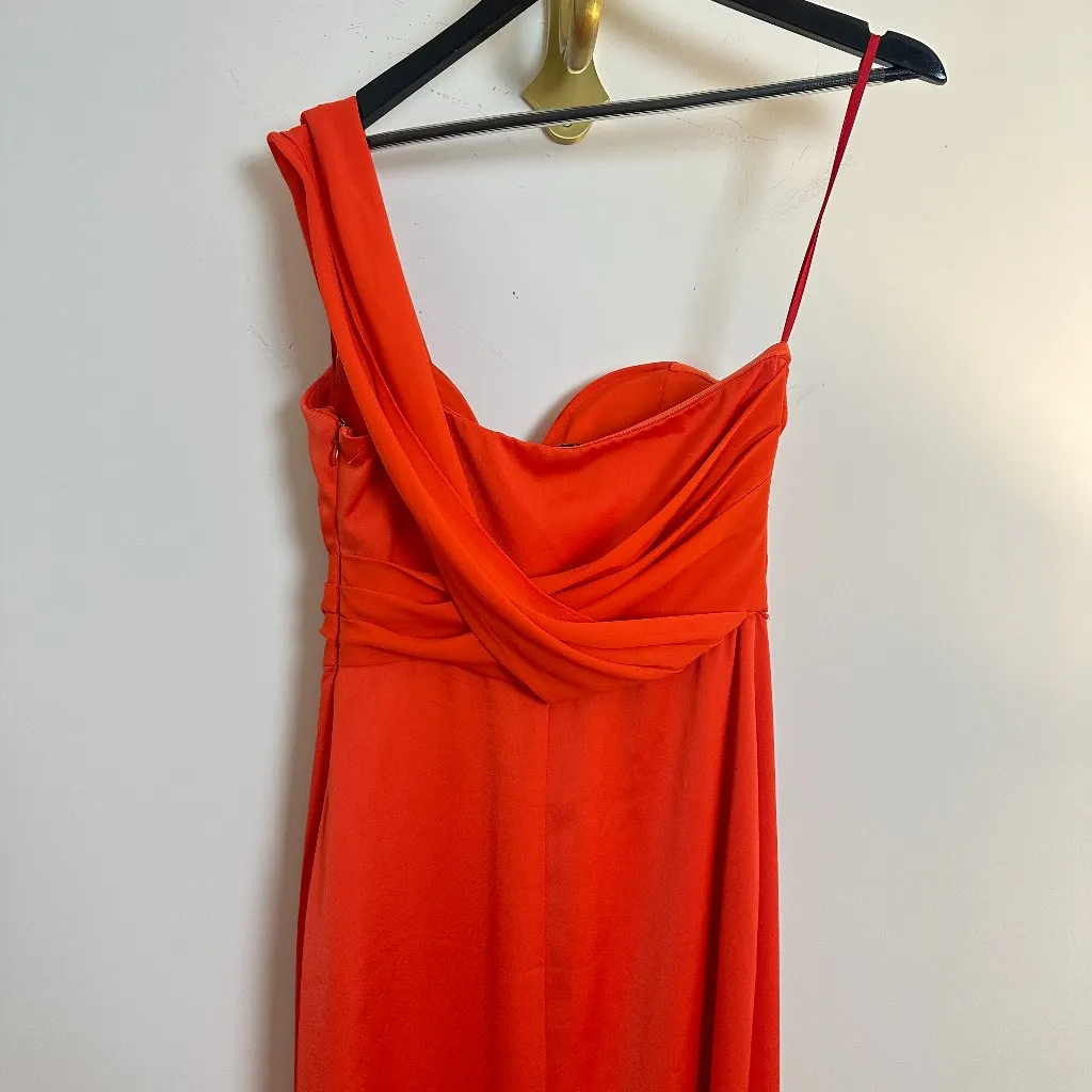 HALSTON Roselle One-Shoulder Cotton Blend Crepe Gown in Orange Spice Size US 2 - Image 6