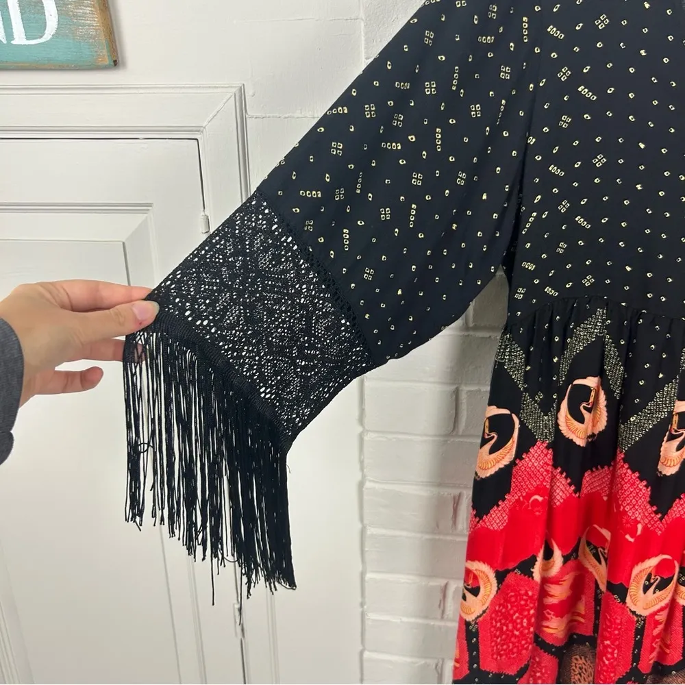 MINKPINK Dancing Crane Fringe Sleeve Boho Babydoll Dress Size S - Image 7