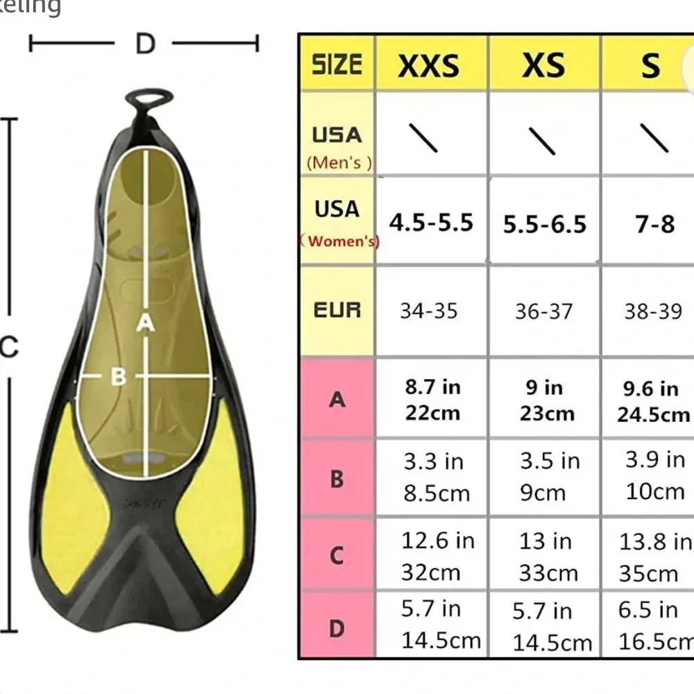 New!! Unisex swim fins size black/yellow, Size XS Black - Image 5