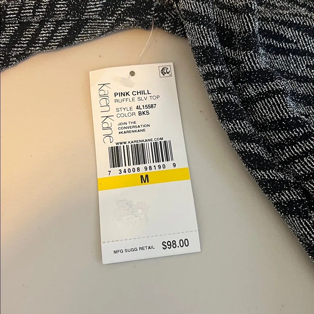 Karen Kane Metallic Zebra Print Ruffle Sleeve Blouse Silver/Black Size Med NWT - Image 8