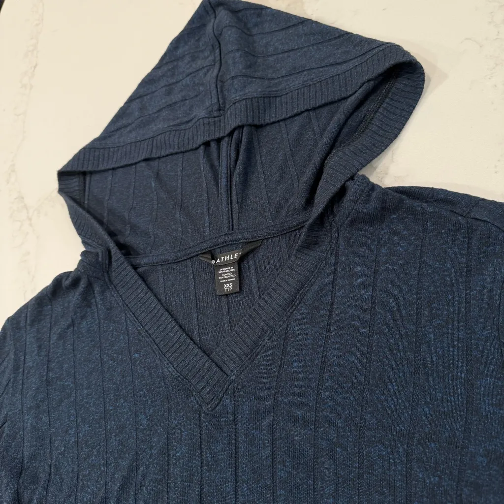 Athleta Harmony Pose Hooded V-Neck Crop Sweater Bell Sleeve Womens XXS Navy Blue - Image 3