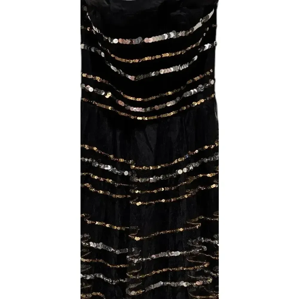 Betsey‎ Johnson Vintage Strapless Sequin Tulle Event Metallic & Black Dress  4 - Image 2