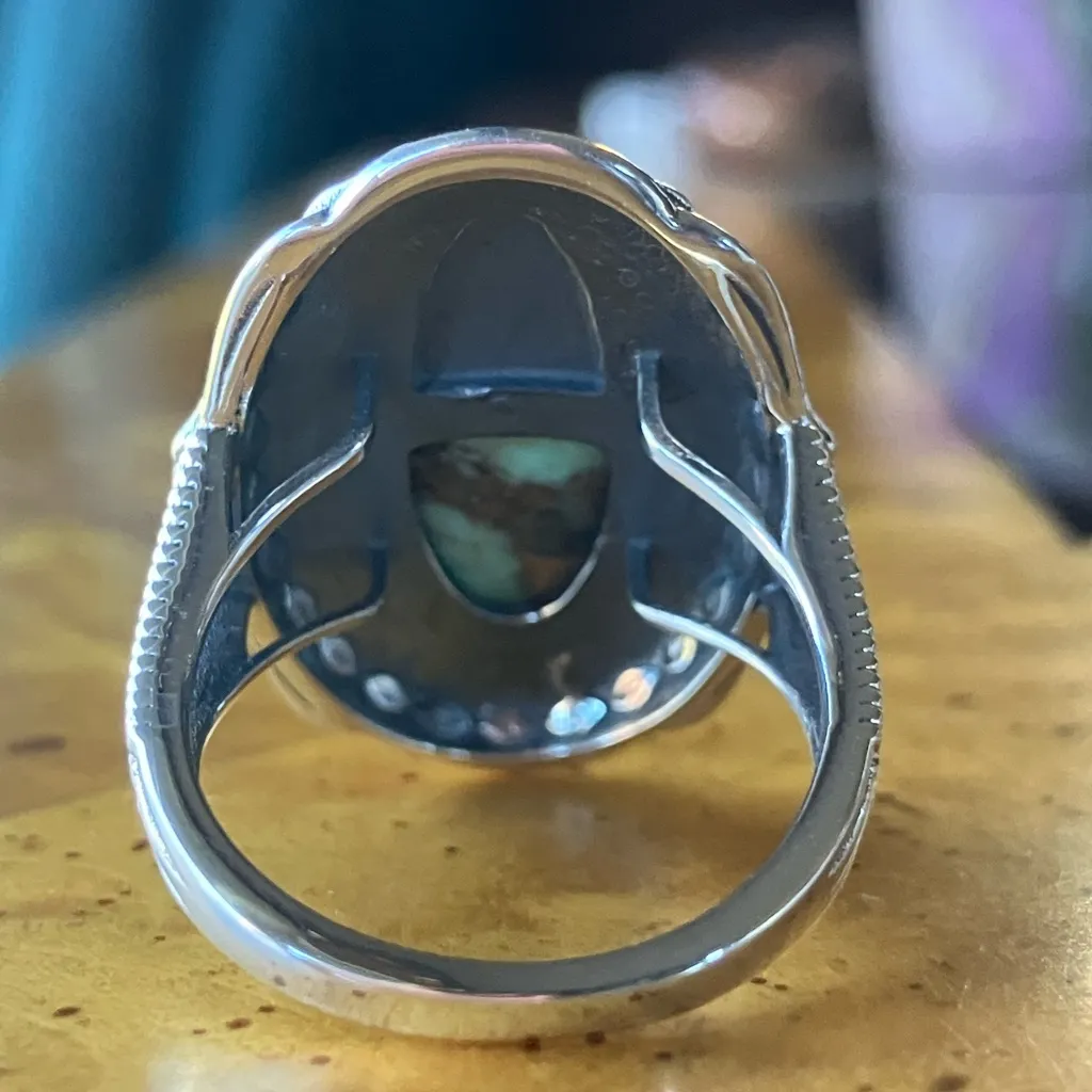 Natural Blue Moon Turquoise Sterling Silver Cowboy Ring Size 8 - Image 5