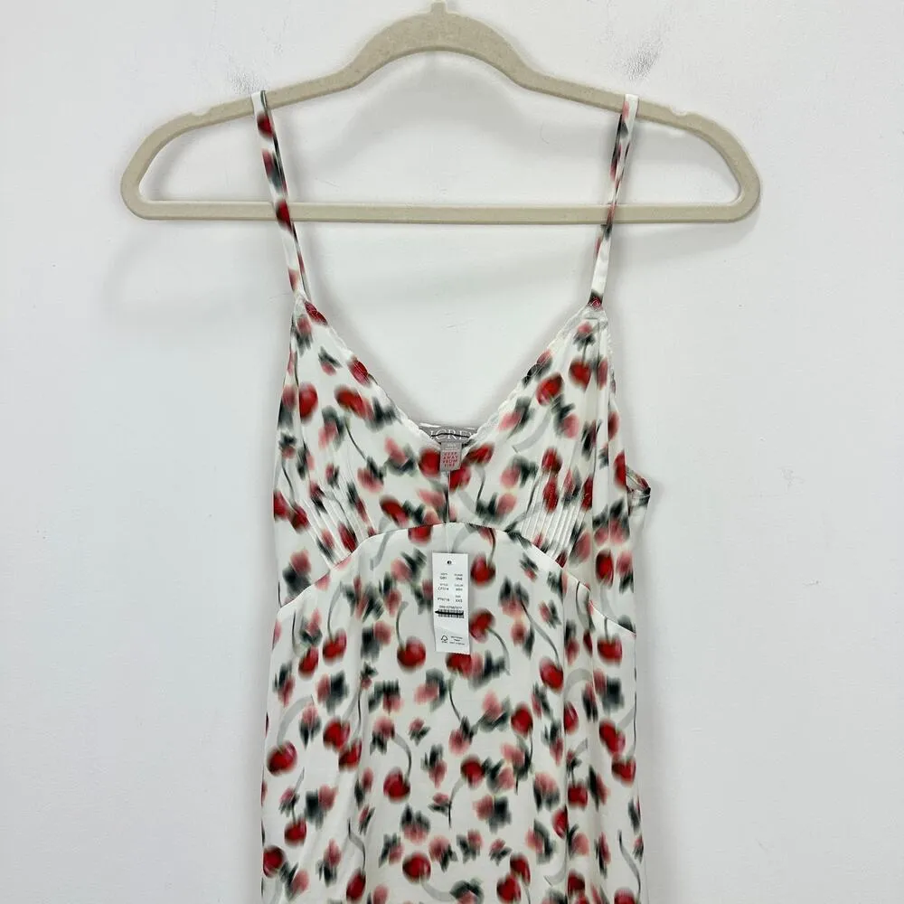 J.Crew Soft Shine Slip Dress Blurry Cherry Print Viscose Lounge White XXS NWT - Image 9