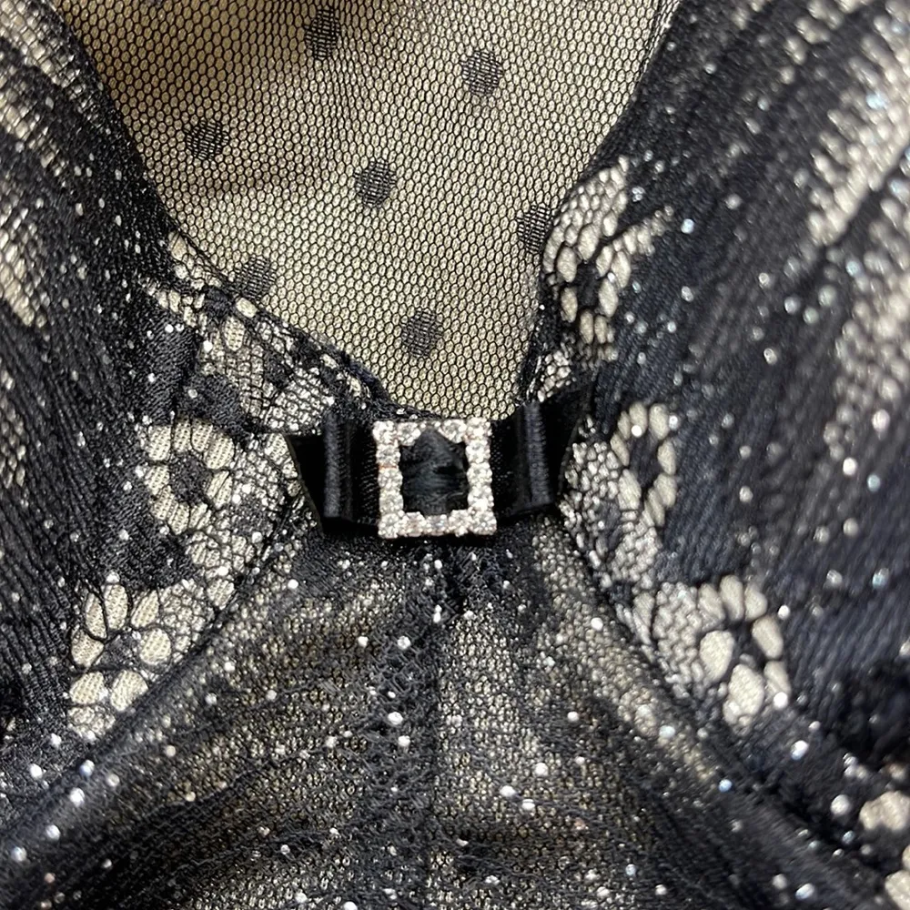 Seductivewear by Cinema Etoile Black Nude Sexy Dot Tule Lace Lingerie Medium - Image 7