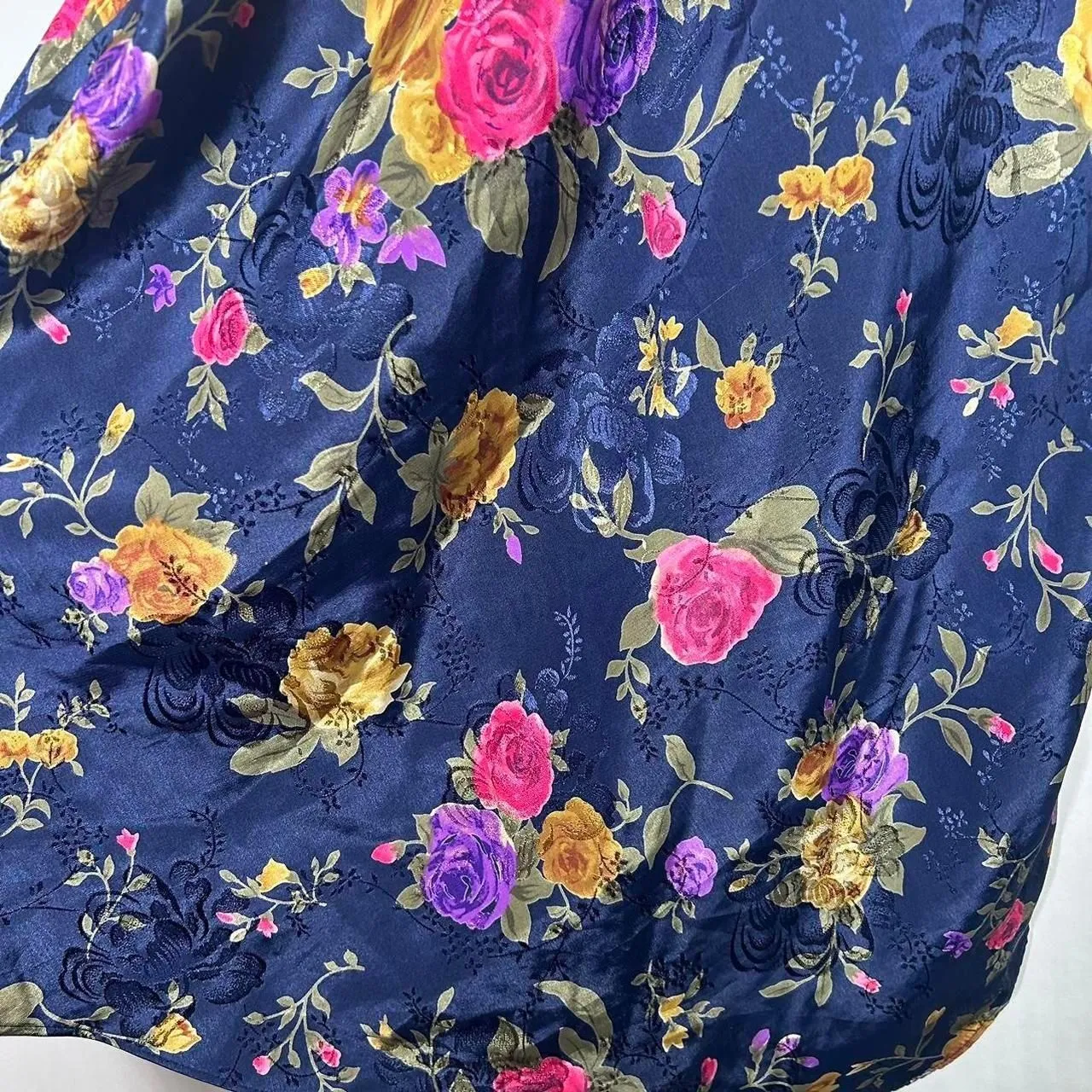 Vintage 90s 1990s Navy blue floral print slip dress V neckline - Image 4