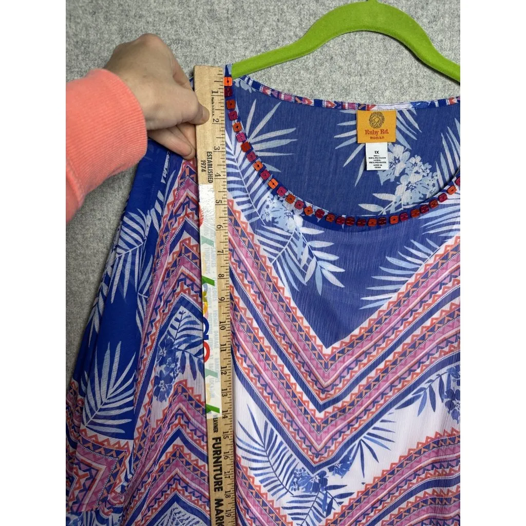 Ruby Rd NWT  1X Top Blouse Tropical Beaded Beach Colorful Batwing Lightweight - Image 7