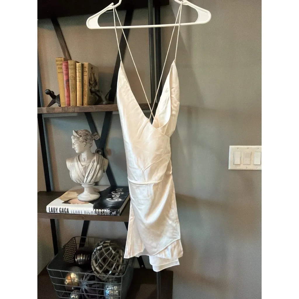 SEROYA Leah Silk Mini Dress Pearl Womens Size Large White - Image 5