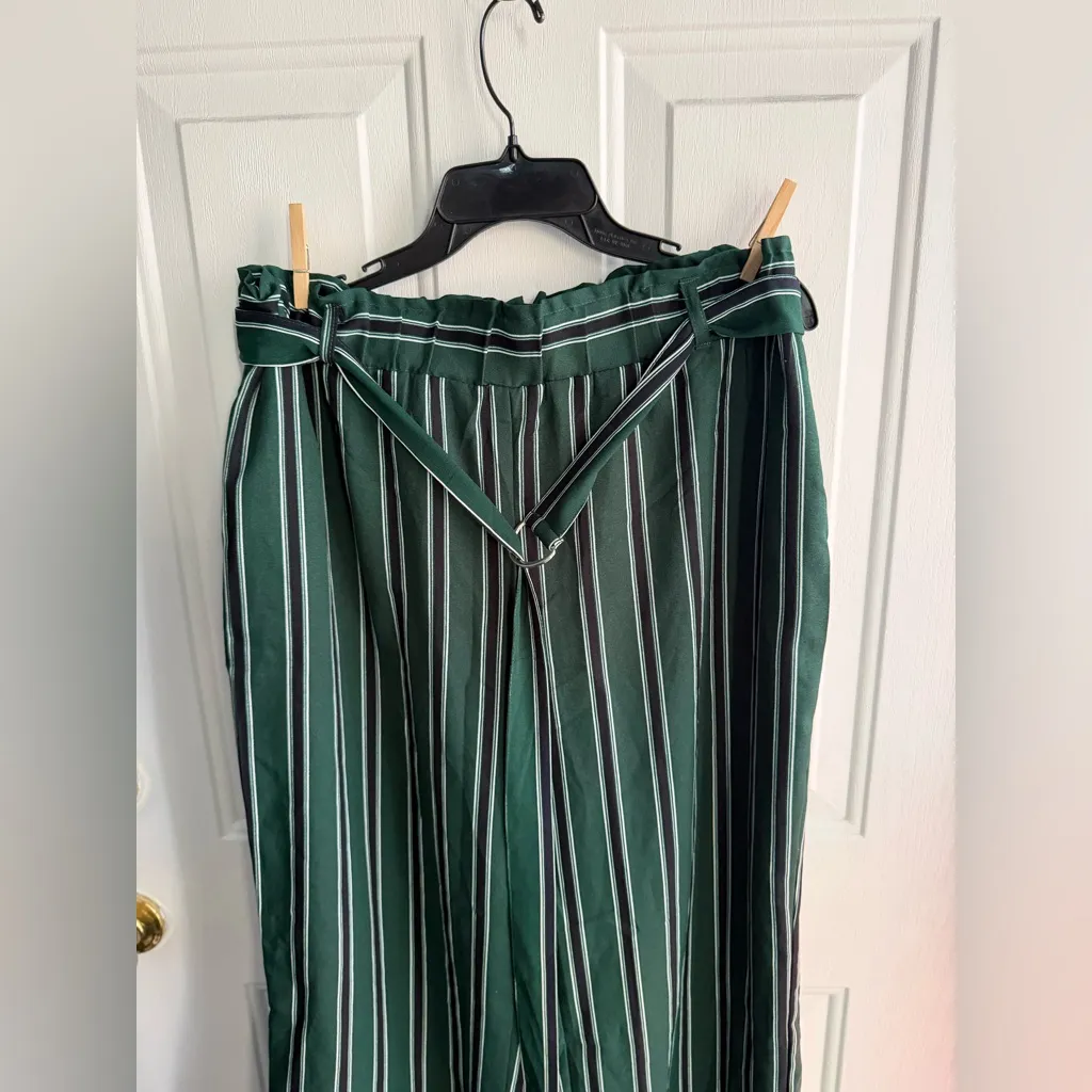 NWT- NEW LOOK Women’s Green Striped Wide-Leg Pants Belted SIZE 1X - Image 5