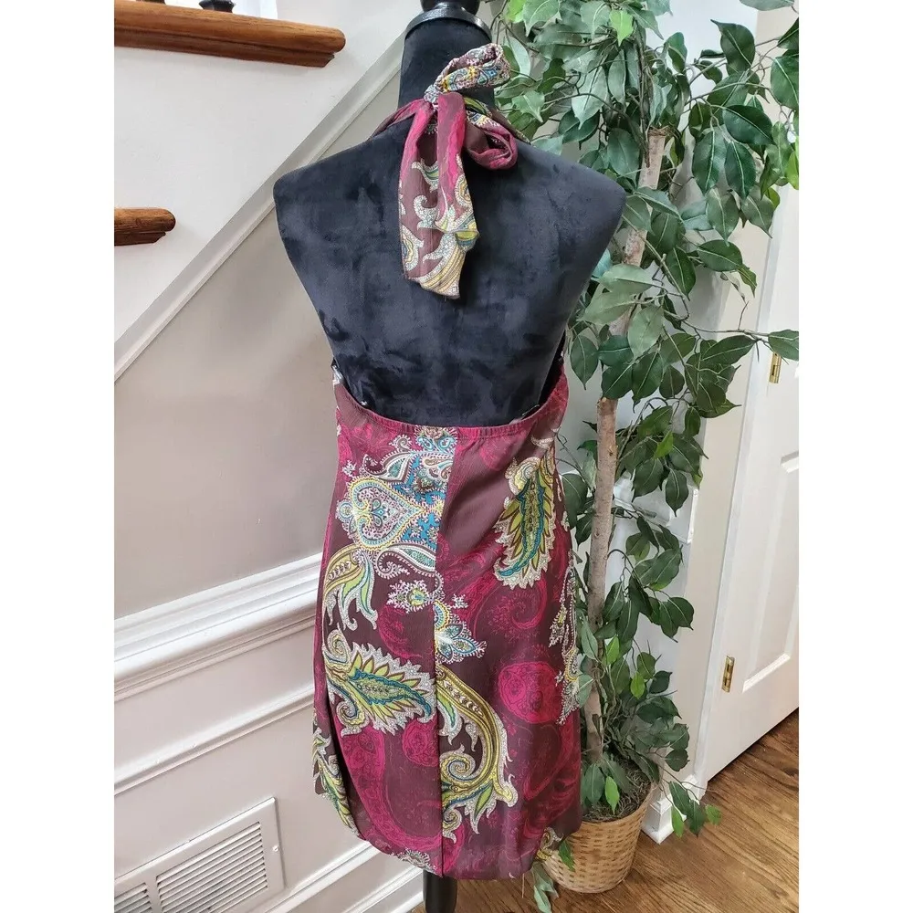 Intrigue Womens Wine Multicolor Halter Neck Sleeveless Knee Length Dress 10 - Image 7