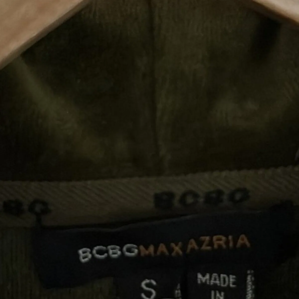 BCBGMaxAzria Womens Y2K Velvet Jacket Size S Olive Green Hooded Retro - Image 6