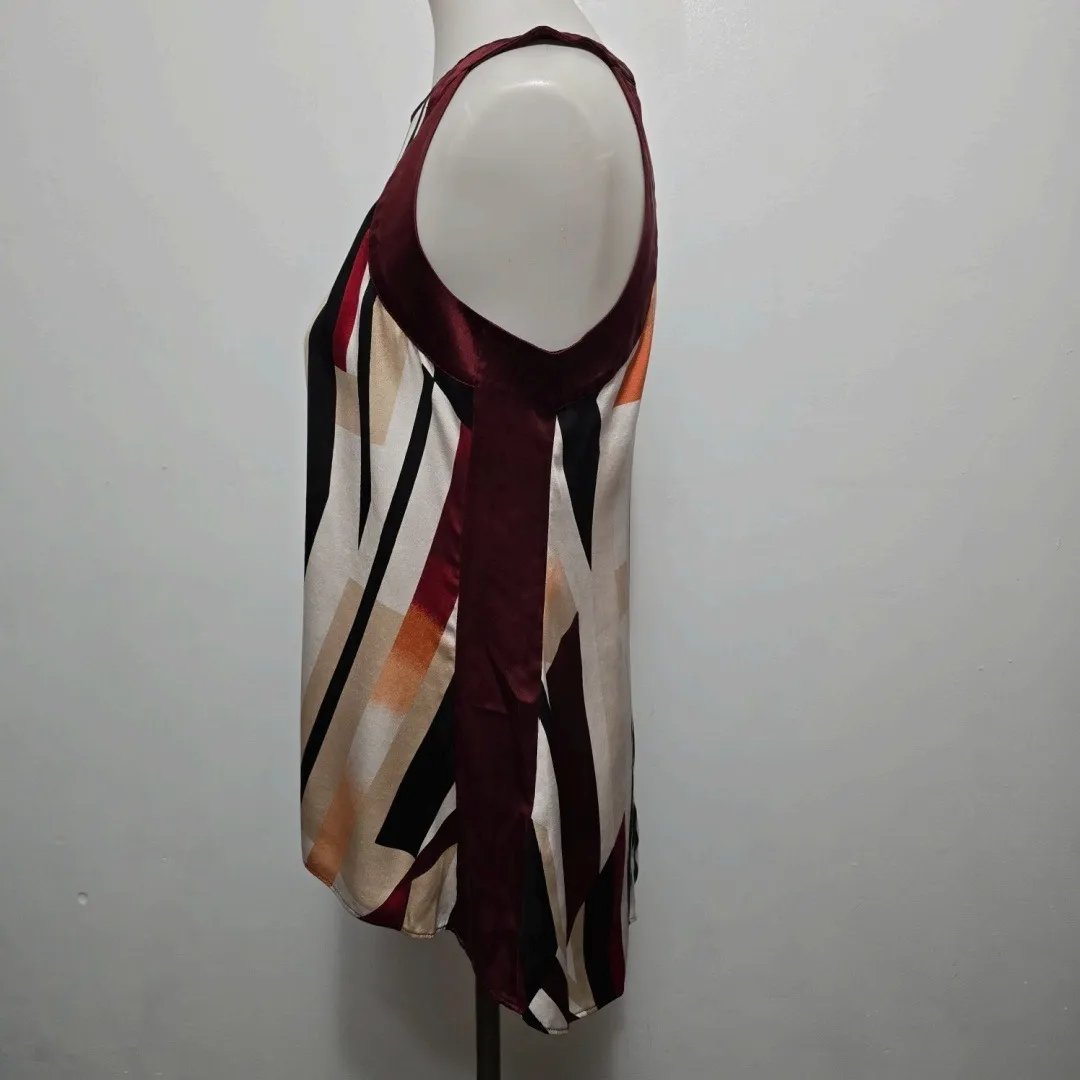 WHBM Geometric Silk Halter Neck Tank To Size 4 Burgundy Multicolored - Image 3