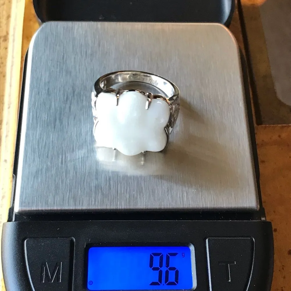 Natural Jade Sterling Silver Ring Discounted Size 9 White - Image 7