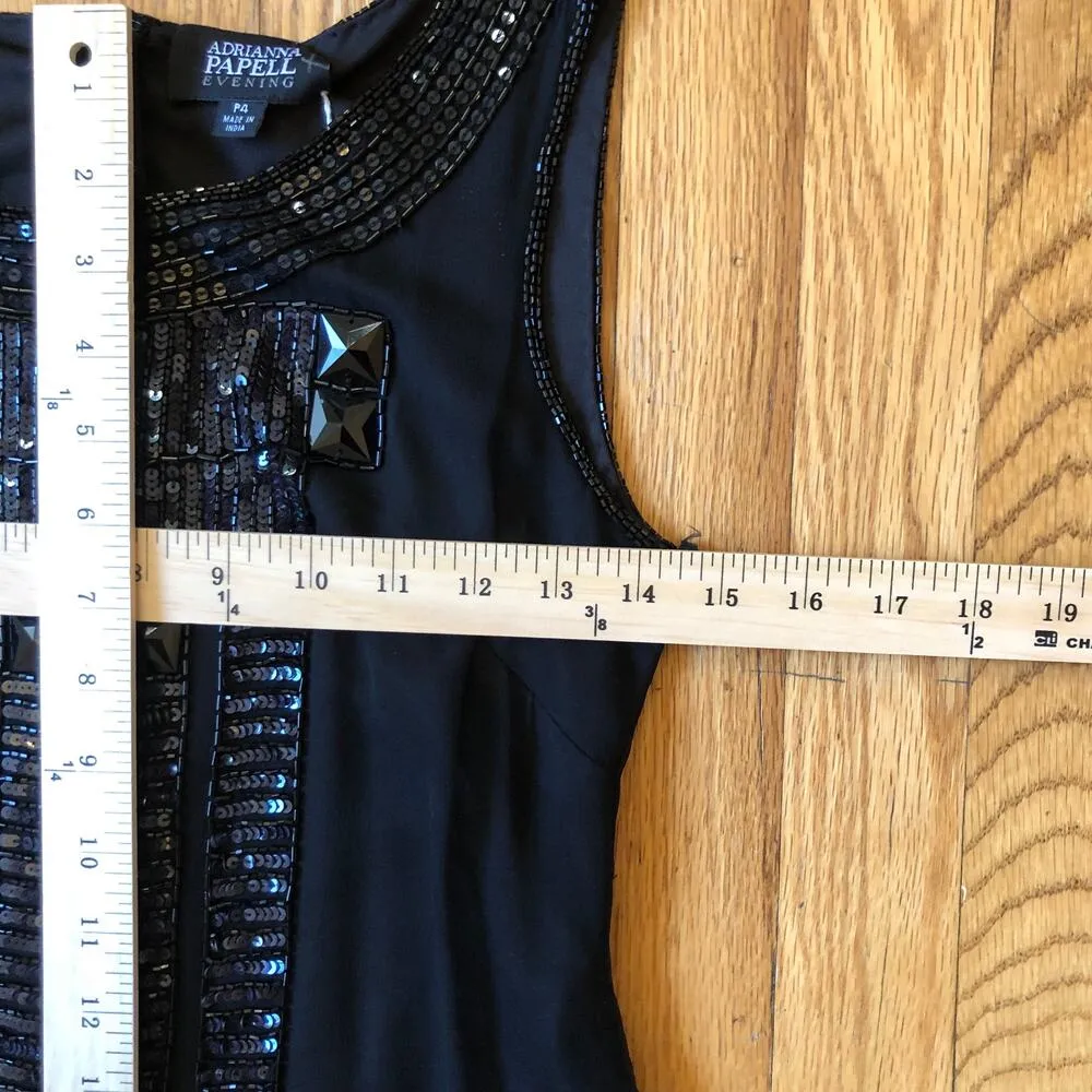 Adrianna Papell EUC Women's Black Beaded Silk Cocktail Dress Size 4P - Image 4