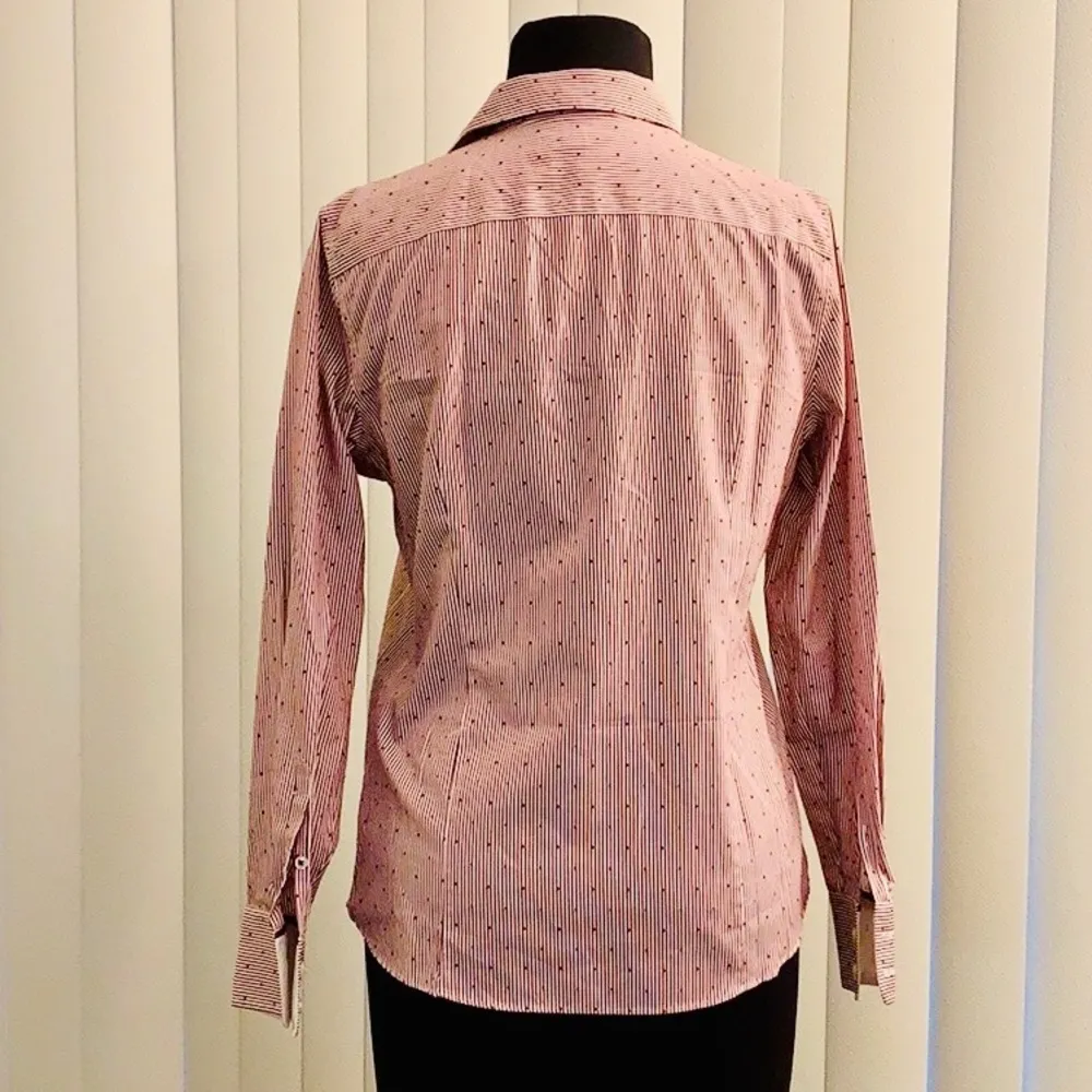 Lands’ End Pinstriped Polkadot Button Down Shirt. White Size 4P - Image 3