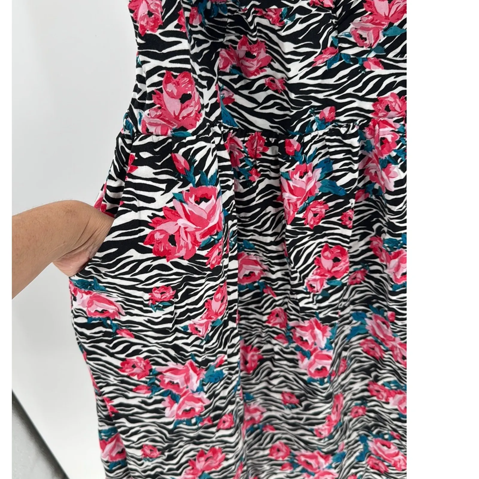 Torrid black animal print floral Tank dress size 2X rockabilly summer festival - Image 7