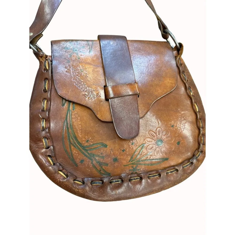 VIntage Hand Made womens leather shoulder bag size 10x10.5 SKU 6652 Brown - Image 2