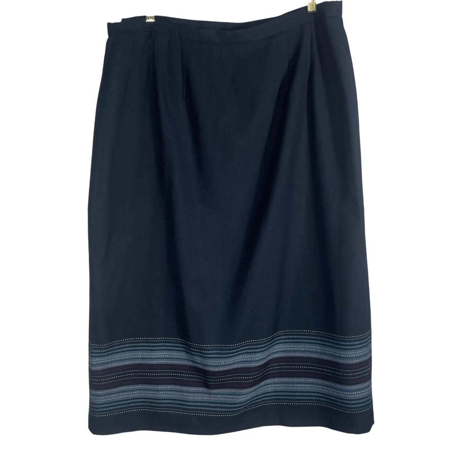 Vtg Sag‎ Harbor Woman Skirt 16W Black Blue Striped Midi A-Line Career Office - Image 7