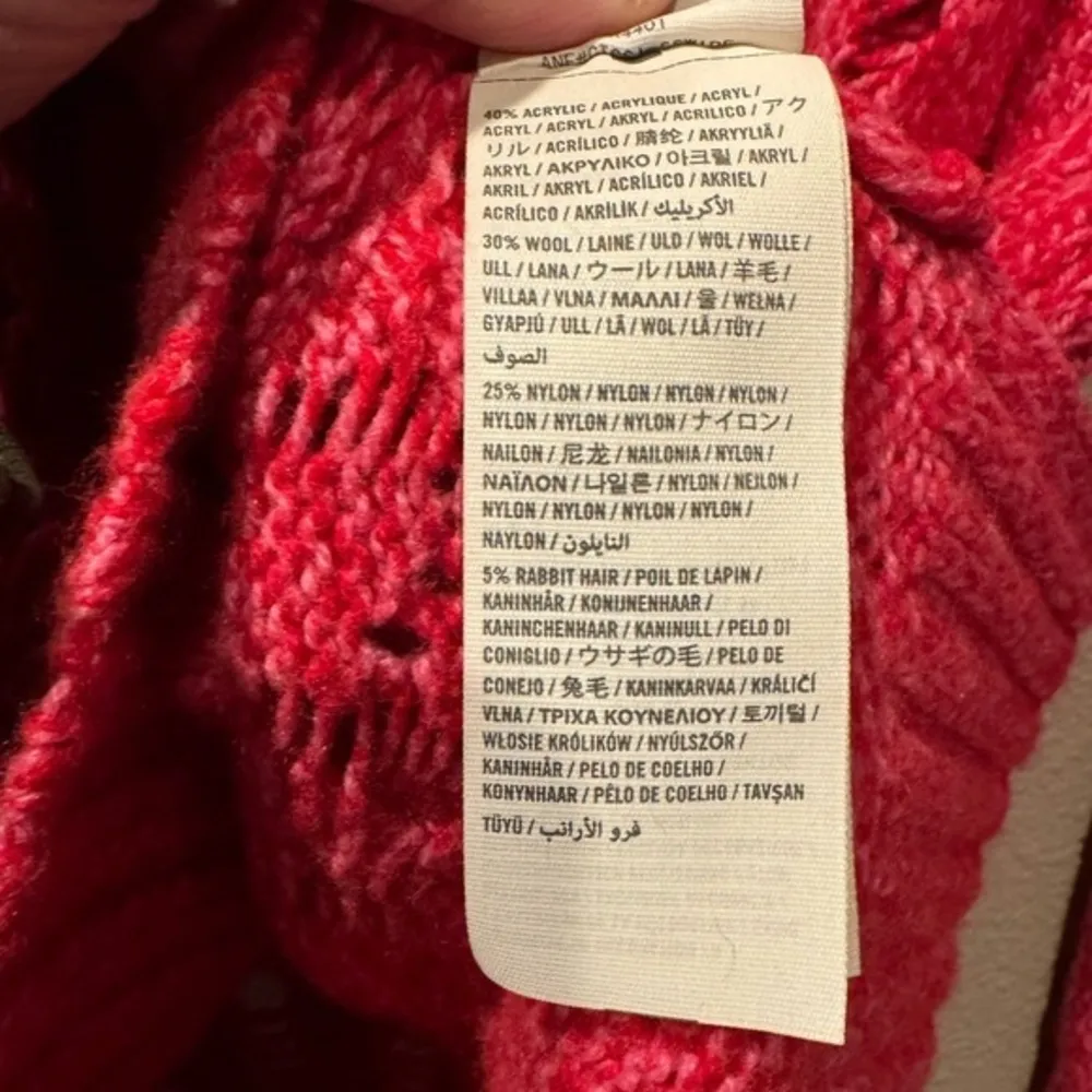 Abercrombie & Fitch Wool Blend Pink Red Cable Loose Knit‎ Sweater Size L - Image 4