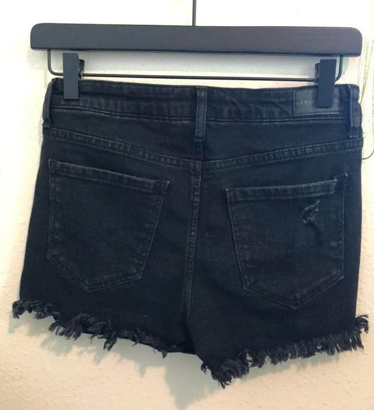 Aeropostale High Waisted Black Distressed Shorts - Image 3
