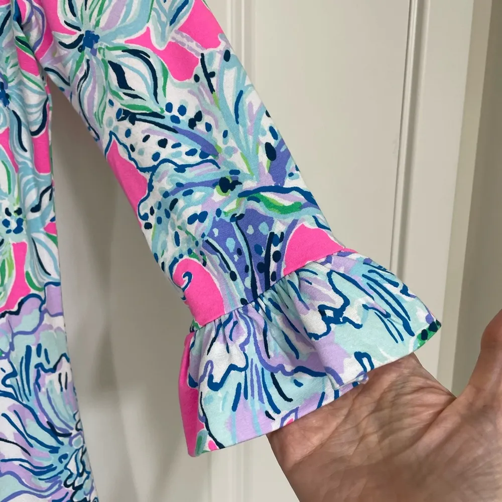 Lilly Pulitzer Floral Print Shift Dress with Bell Sleeve. Tropical. size XXS - Image 4