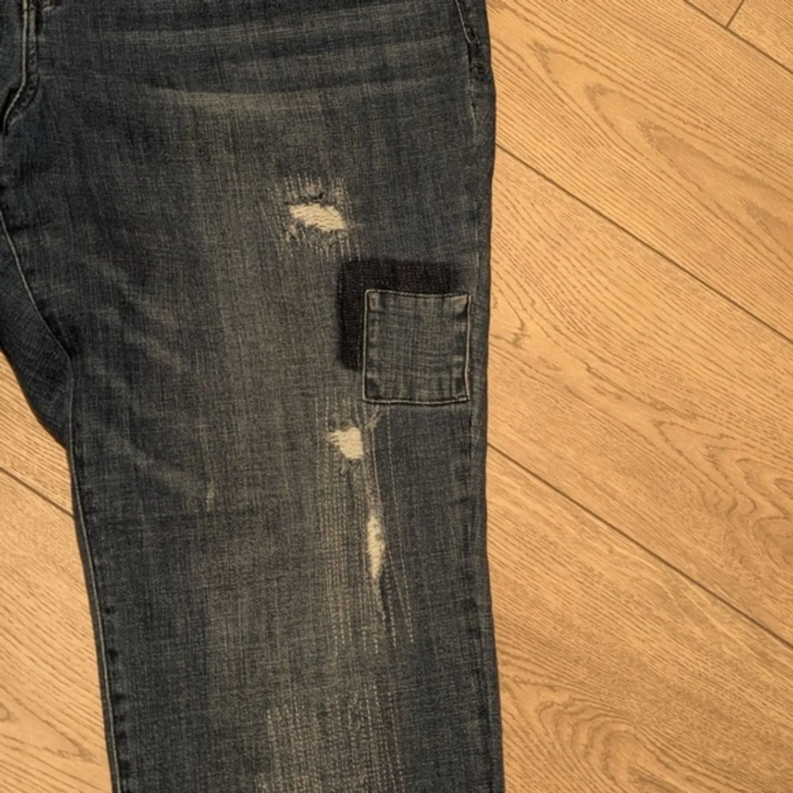 INC Denim Plus 22W 22 3X Boyfriend Jeans Slim Tech Fit Patchwork Hippie Boho Blue - Image 3