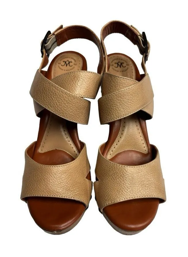 Johnston & Murphy Tan Wooden Heel Leather Platform Sandals size 10 - Image 1
