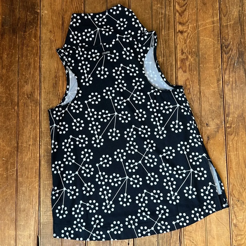 Women’s Oiselle Passport mock neck athletic sleeveless Black White Top size 4 - Image 5