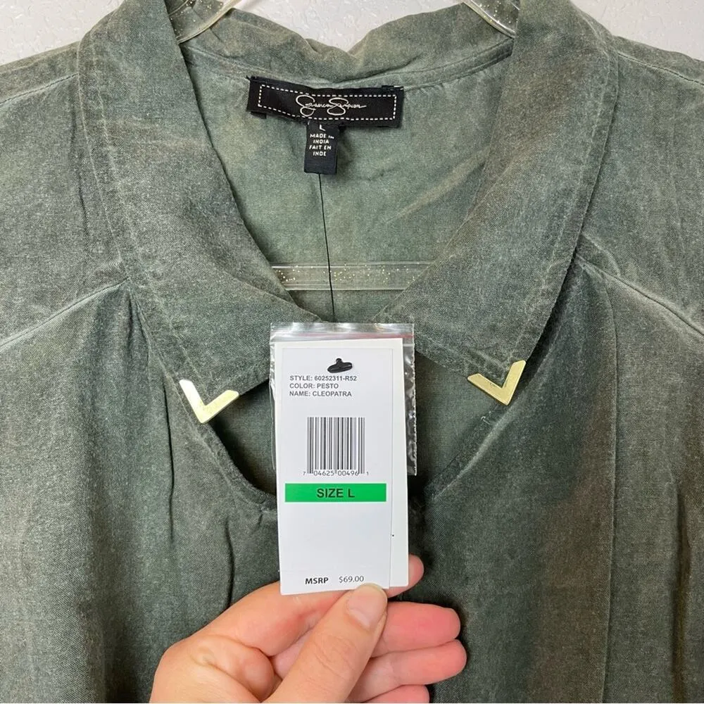 BNWT! JESSICA SIMPSON Green Sleeveless Button-Up Acid Wash Dress Size L - Image 4