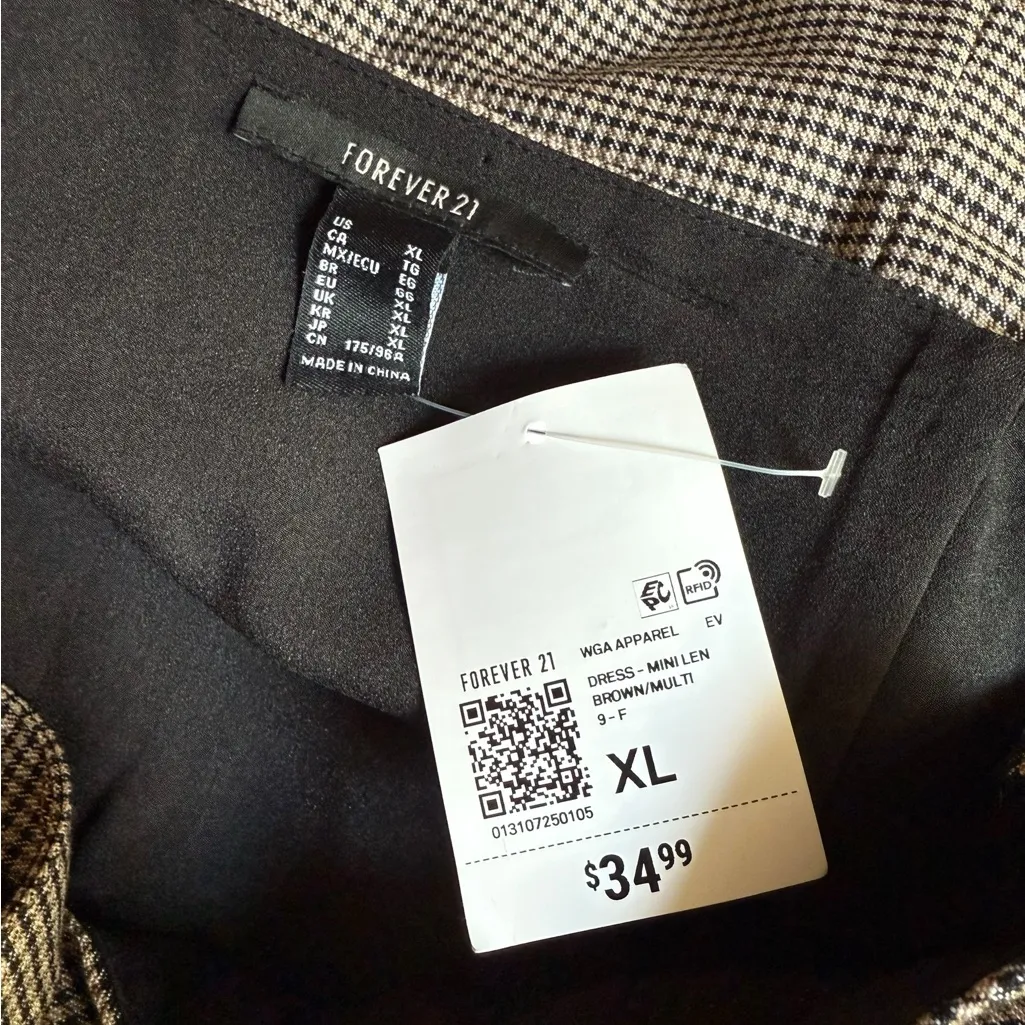 NEW Forever 21 Houndstooth Black Dark Academia Grunge Witchy Goth Mini Dress - Image 5