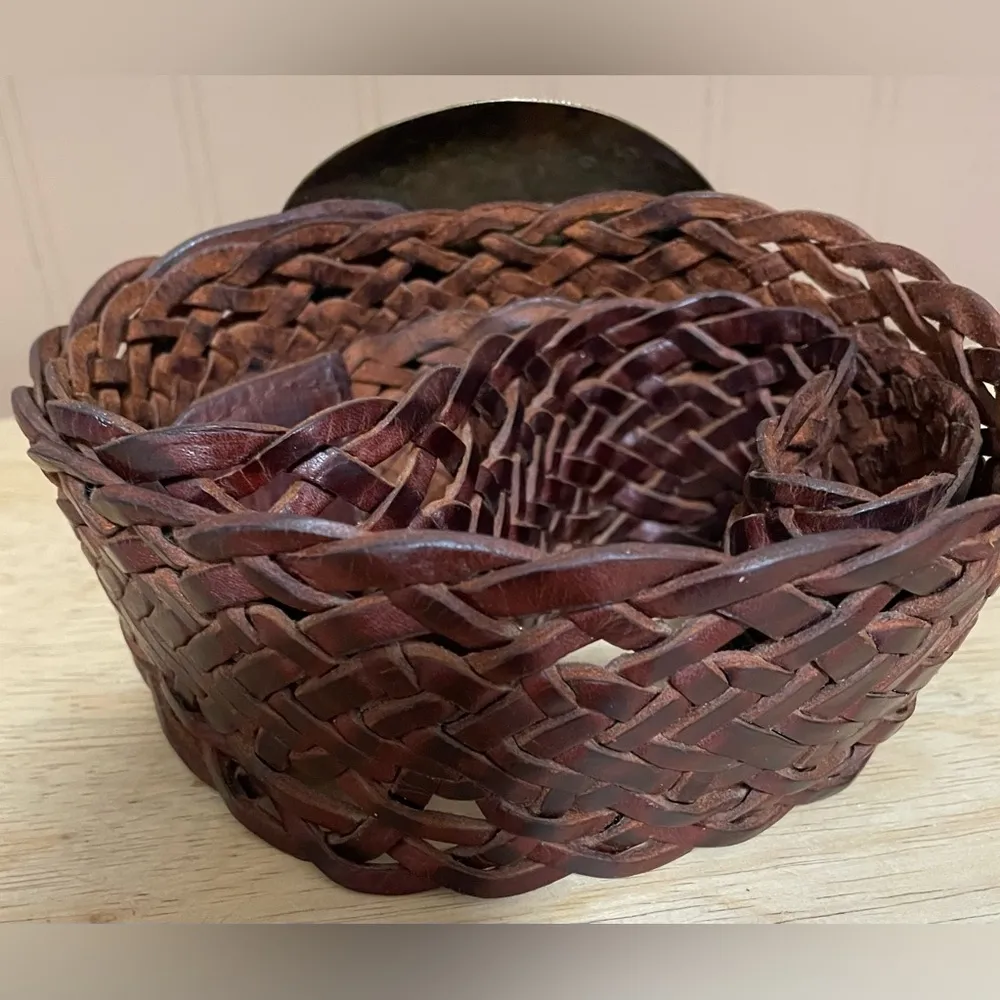 Vintage Braided Leather Belt With Brass With Stone In Middle Made In Morraco 41 Brown - Image 2