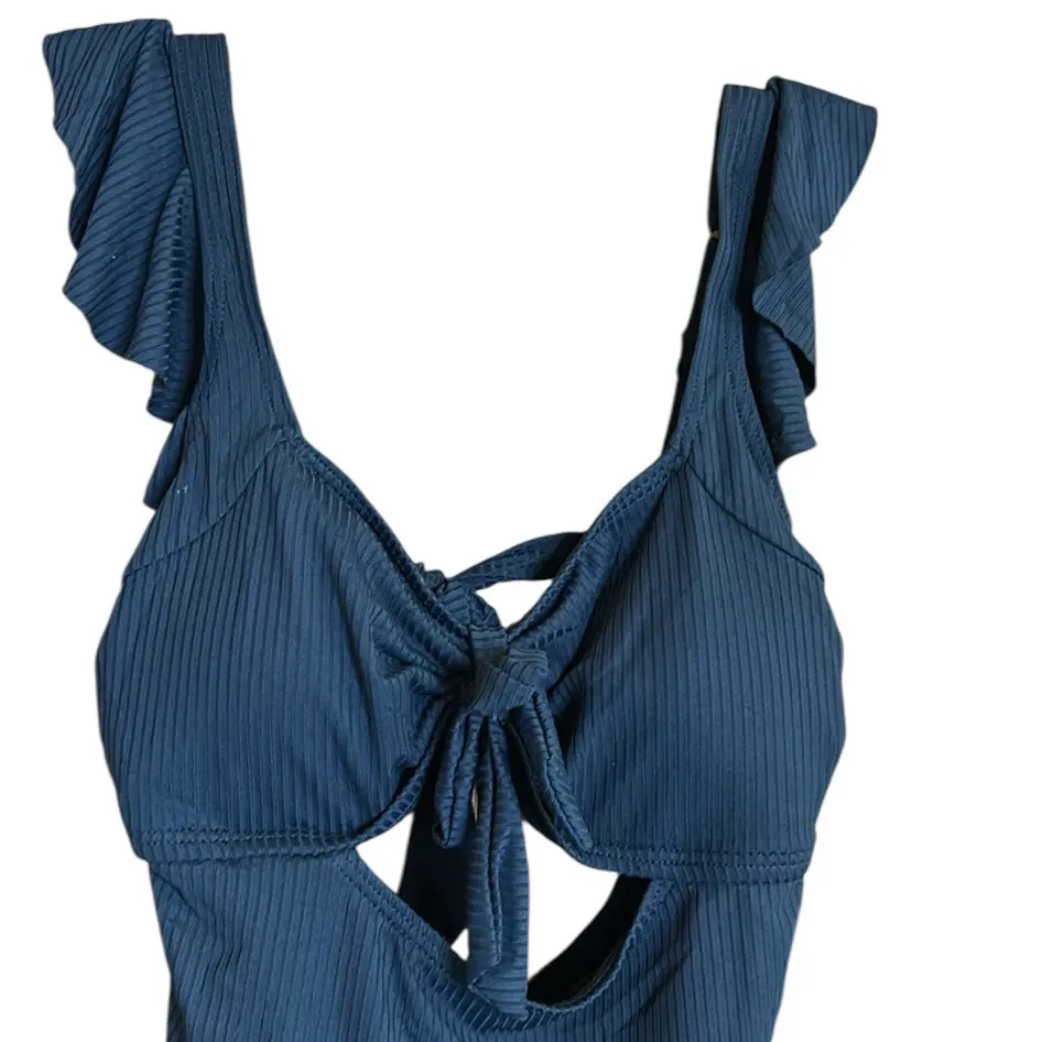 Charmo Ribbed Cut Out Ruched Pregnancy One Piece Swimsuit Ruffles and Ties UPF50 Blue Size undefined - Image 8