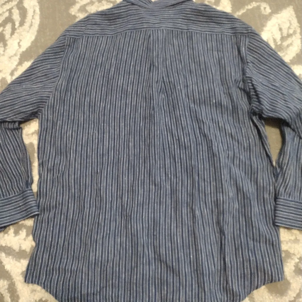 Ralph Lauren Blue Striped Button Down Linen Shirt - Image 3