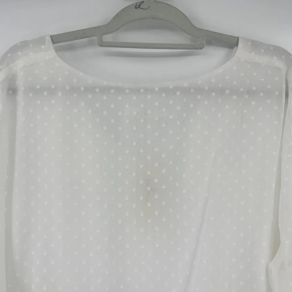 Agnes Orinda Swiss Dot Top Sz 3X White Cottage Boho Sheer Daintly Peplum Flowy - Image 8