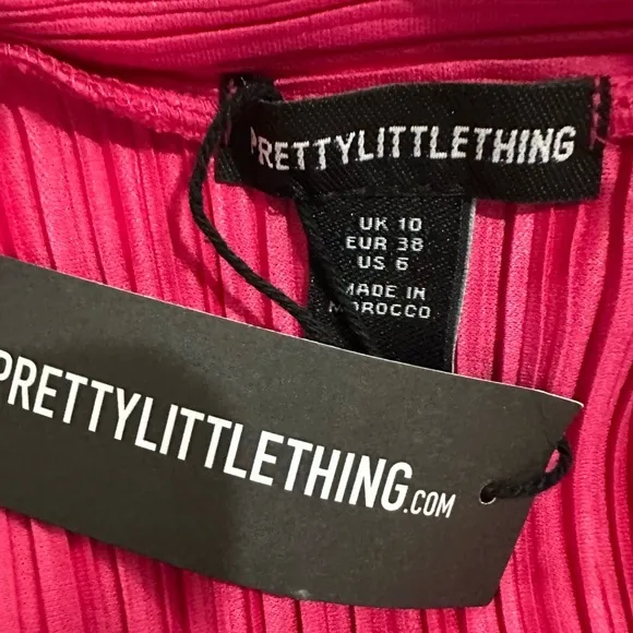Pretty Little Thing Hot Pink Plisse‎ Collar Detail Twist Midi Maxi Dress Size 6 - Image 8