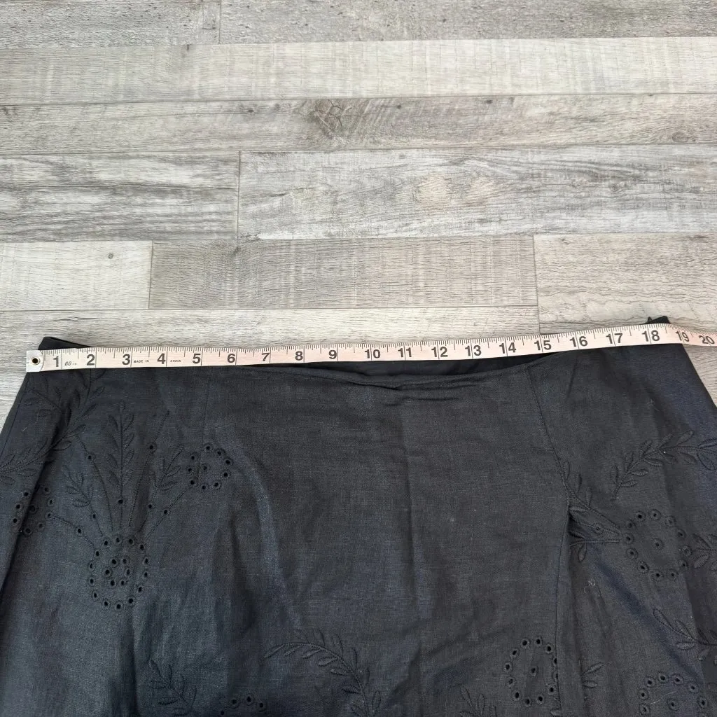 Garnet Hill black 100% linen asymmetric eyelet lace midi skirt flowy size 18 C27 - Image 4