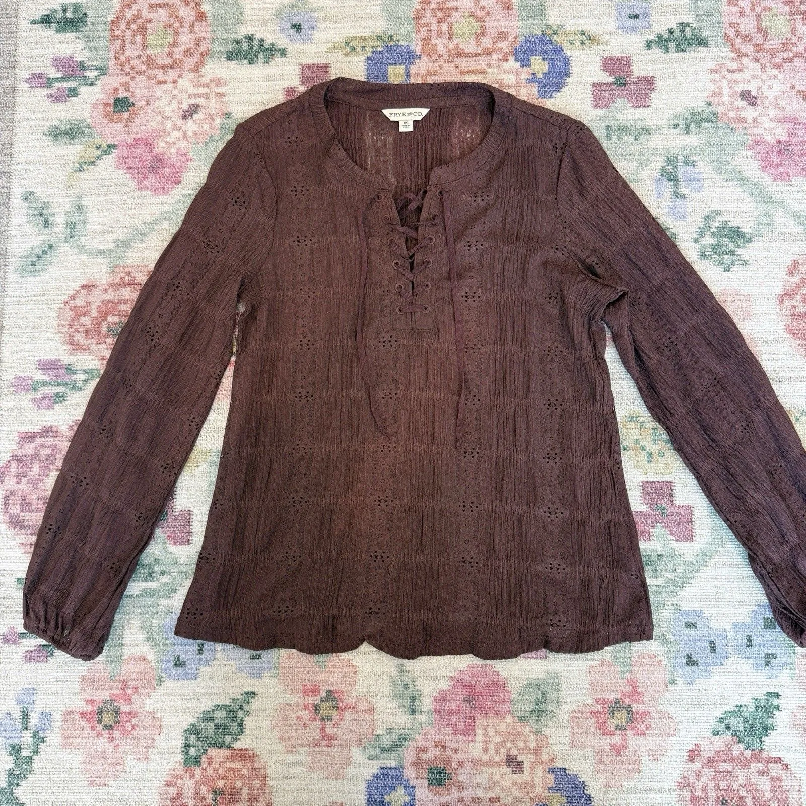 Frye Womens Brown Boho Peasant Top Size X-Small Sheer Renaissance Festival - Image 5