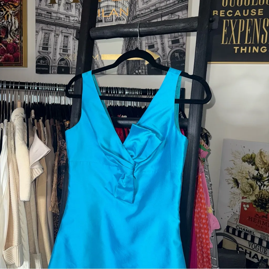 Kate Spade New York Blue Evie Aqua Silk Bow Front Sheath Dress Womens 4 New NWT - Image 6