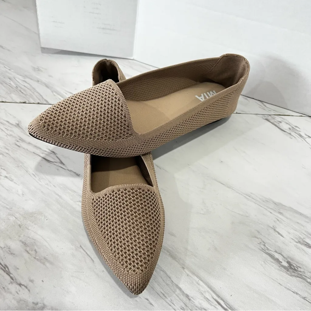 Mia Size 7 Corrine Flat Sand Tan Slip-On Comfort Knit Shoes Almond Toe - Image 7