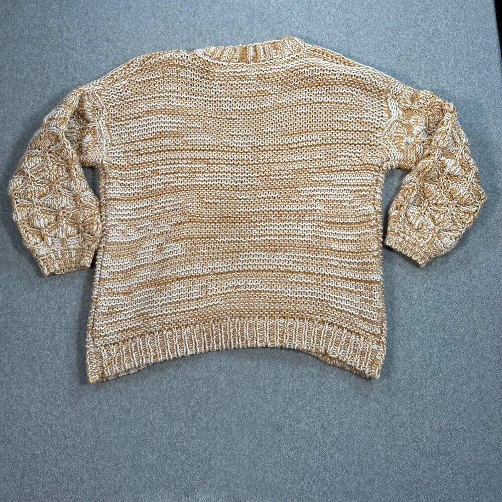 Papermoon Chunky Knit Cardigan Sweater Women's Small Golden White Open Front - Image 7