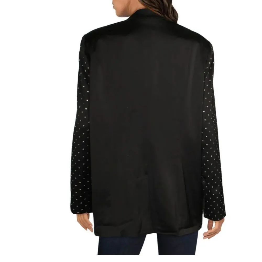 Danielle Bernstein Black Satin Blazer Jacket Coat Rhinestone Sleeves XS NWT - Image 2